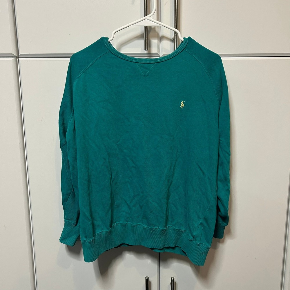 Polo Ralph Lauren Mens Vintage Teal Green Crewneck Sweatshirt Medium Cotton Pony
